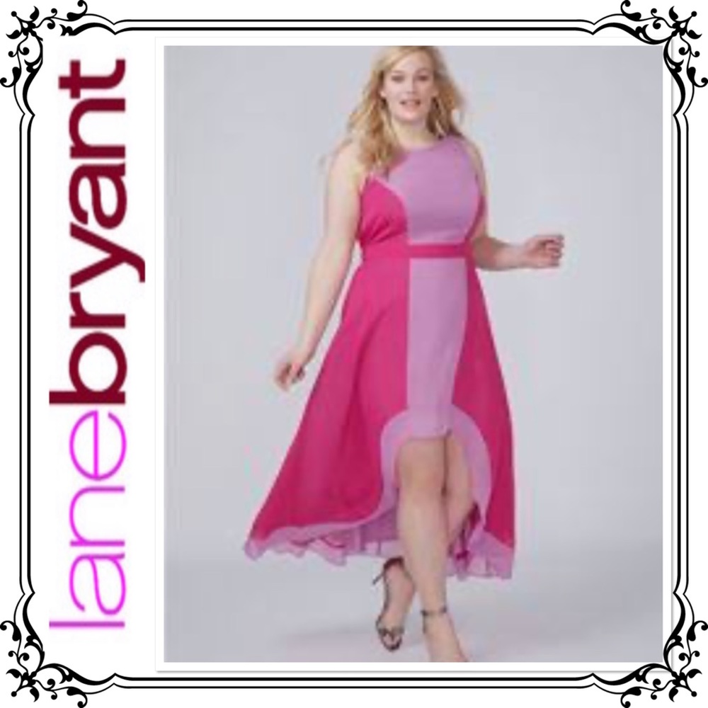 🆕 LANE BRYANT ⭐️ Fuchsia & Pink Hi-Low Color Block Panel Dress